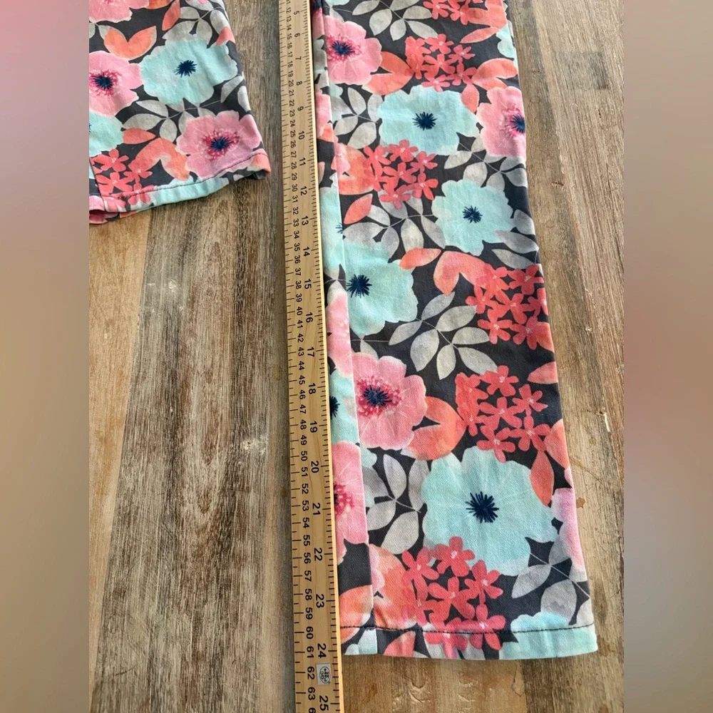 Gymboree Girls Stretch Jeans‎ Size 8 Adjustable Waistband, Coral & Aqua Floral